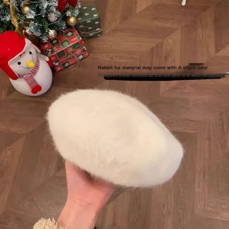 Peach Tea Rabbit Fur Blend Berets Women's-1