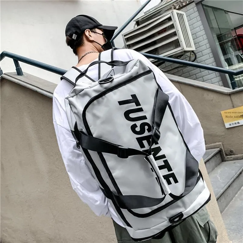 Deli Bear Oxford Travel Bag One Shoulder Handbag Double Shoulder Backpack Gym Bag Large Size Unisex Black/Red/Gray-9