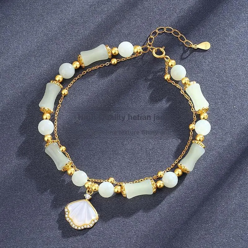 Andaozi Hetian Jade Bracelets Pale Greenish White Jade Women's-2