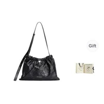 COCOEVA Top Grain Cow Leather Large Capacity Drawstring Shoulder Bag Regular Women's Black