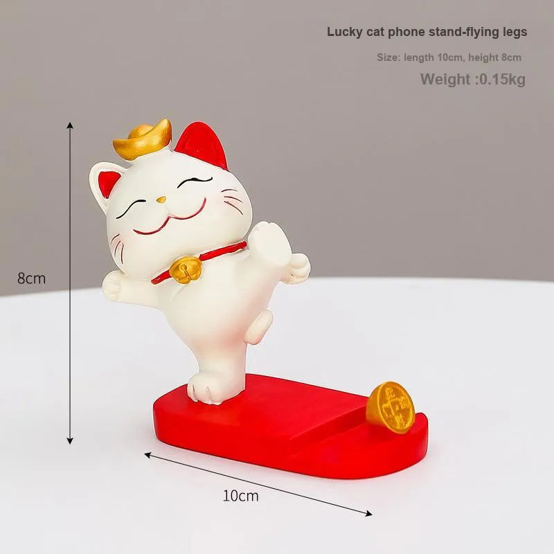 CHRROTA Phone Stands Floor Cartoon Lucky Cat Students' Lazy Drama Flat Little Cat Stand Desktop Office Ornament-1