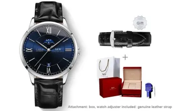 I&W CARNIVAL HWGUOJI Automatic Mechanical Movement Genuine Leather Strap Watch Men's Watches Blue Dial