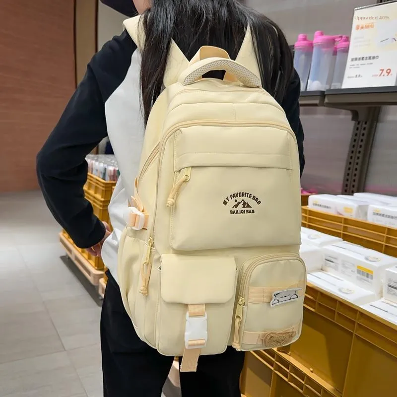 DCLOUD Nylon Backpack Unisex Black/White/Yellow/Red/Khaki/Blue-8