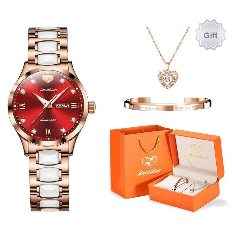 Jin Shi Dun Box Automatic Mechanical Movement Watch Women's Watch White Dial-4