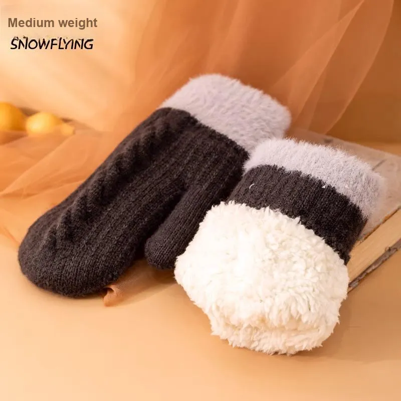 SNOW FLYING Camel Wool Knit Gloves Women's-15