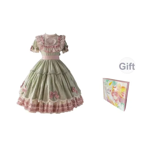 Зеленое платье + подъюбник, женские платья в стиле Лолита