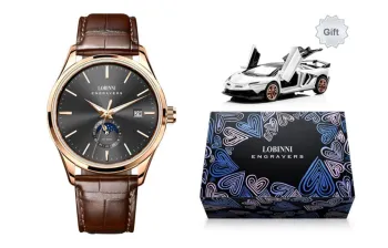 LOBINNI L Men's Wrist Watch Automatic Mechanical Movement Cowhide Strap Watch Men's Watches White Dial