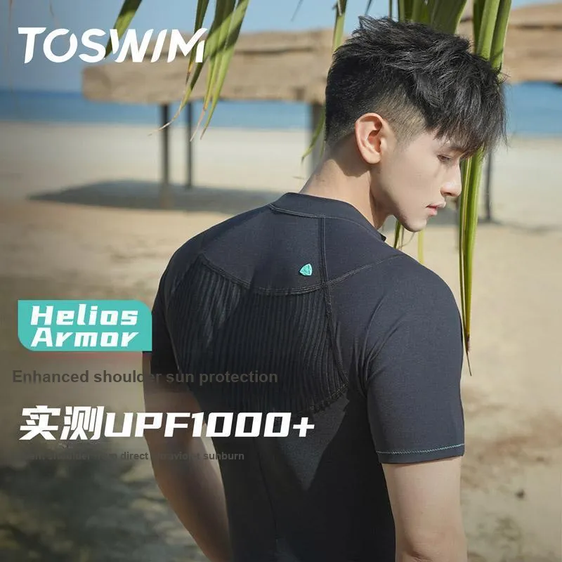 TOSWIM Men's Swimwear Men's [Black Water Texture]Top-4
