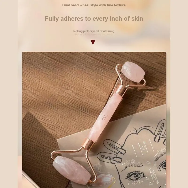 Heir Pink Crystal Face Massage Set Lifting Wheel+Gua Sha Board-2