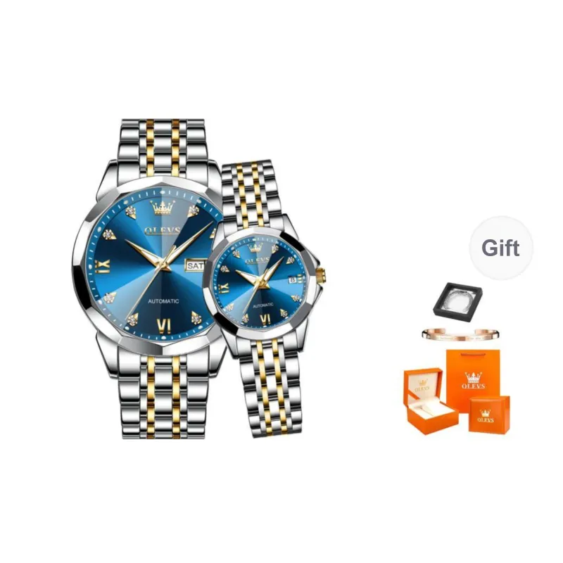 OLEVS Mechanical Movement Stainless Steel Watchband Watch Unisex White Dial-4
