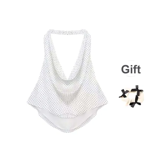 TURN UP Tank Tops Women's White+Bowknot Hair Tie Comes With