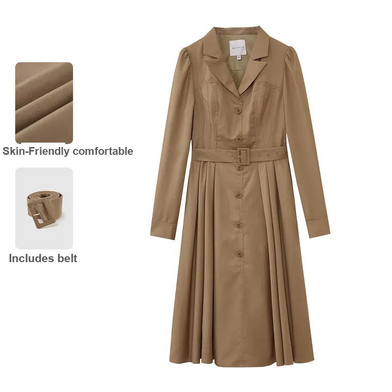 SHUIYUNJIAN Long Sleeved Dresses Women's Khaki-3