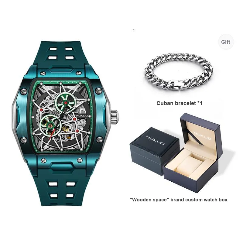 MUKUO Pioneer Collection Automatic Mechanical Movement Silicone Strap Watch Men's Watches Cut-Out Dial-11