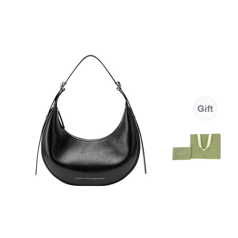 VANESSA HOGAN Vh Classic Series Cow Leather Crescent Bag Shoulder Bag Crossbody Bag Large Size Women's Black-0