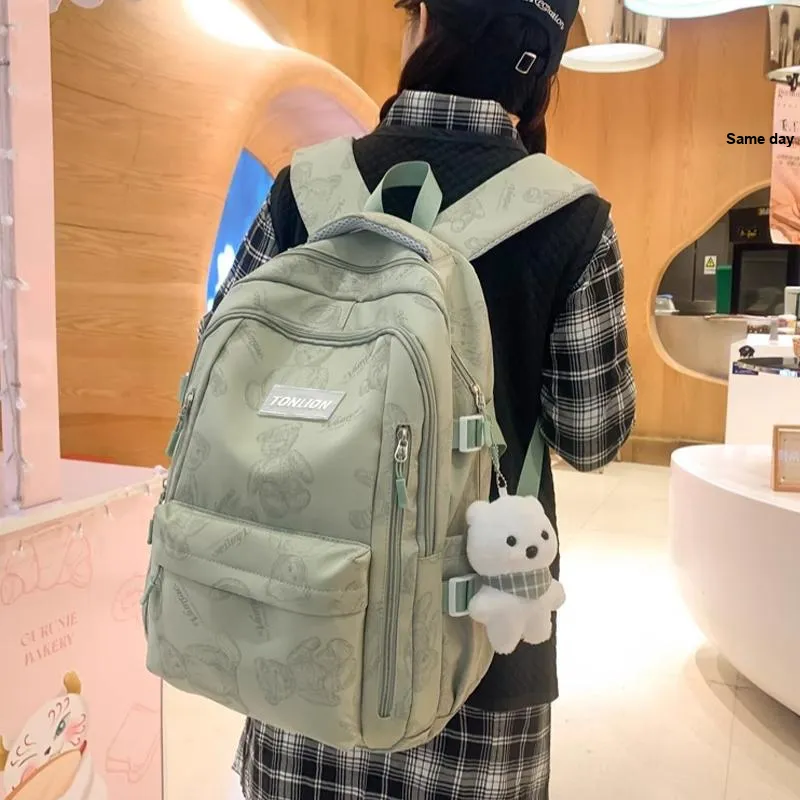 Tonlion Nylon Backpack Large Size Unisex Black/White/Green-10