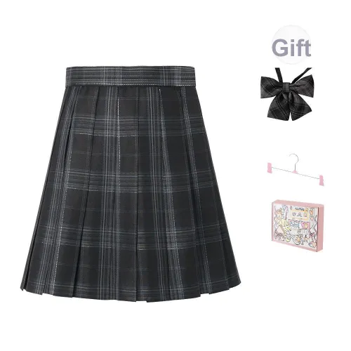 RIMUXINGHE Uniforms Women's [Star Island 43cm]Plaid Skirt+Bow Tie