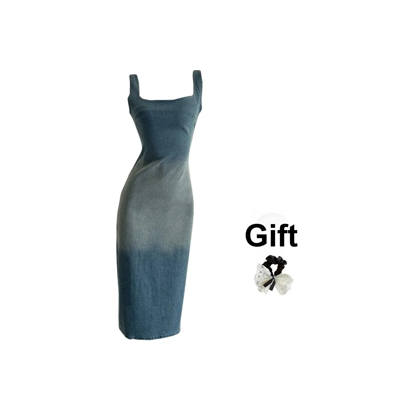 TUSHIFEI Sleeveless Dress Women's Vintage Blue