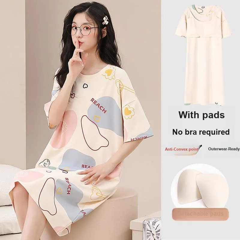 FENTENGCARE Nightgown Women's Apricot-4