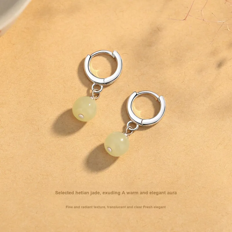 LAA Stud Earrings White Jade Women's-2
