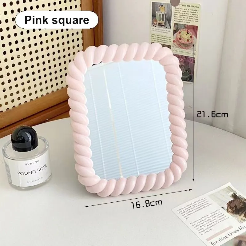 Gentle Welcome Cute Cream Style Dormitory Portable Wall Mounted Stand Desk Bathroom Wall Mounted Make Up Mirrors-1