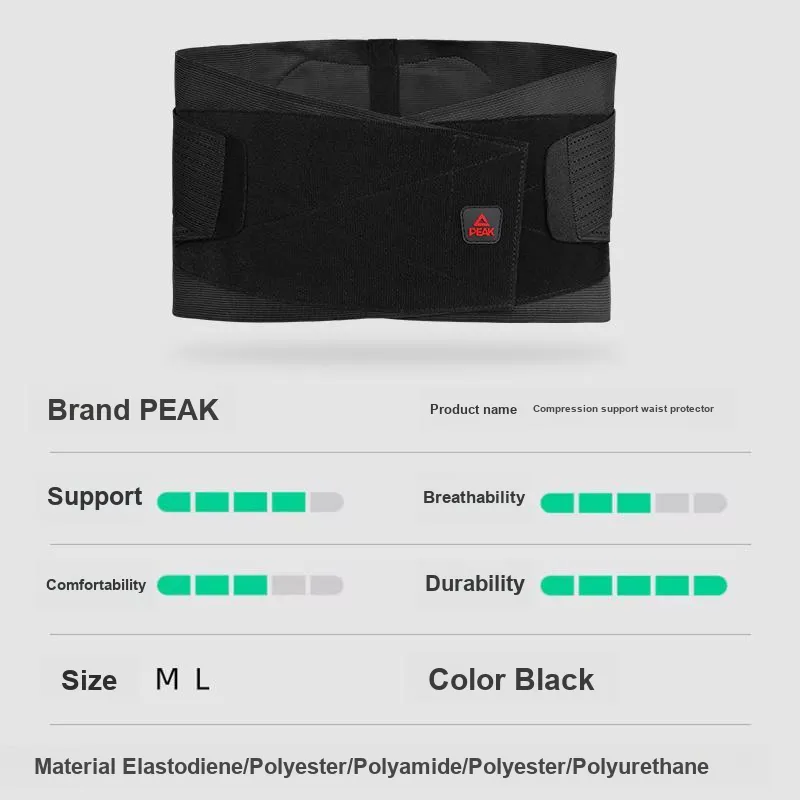 PEAK Back Support Braces Fitness Running Breathable Protective Compression Black Polyester Spandex Nylon Unisex-3