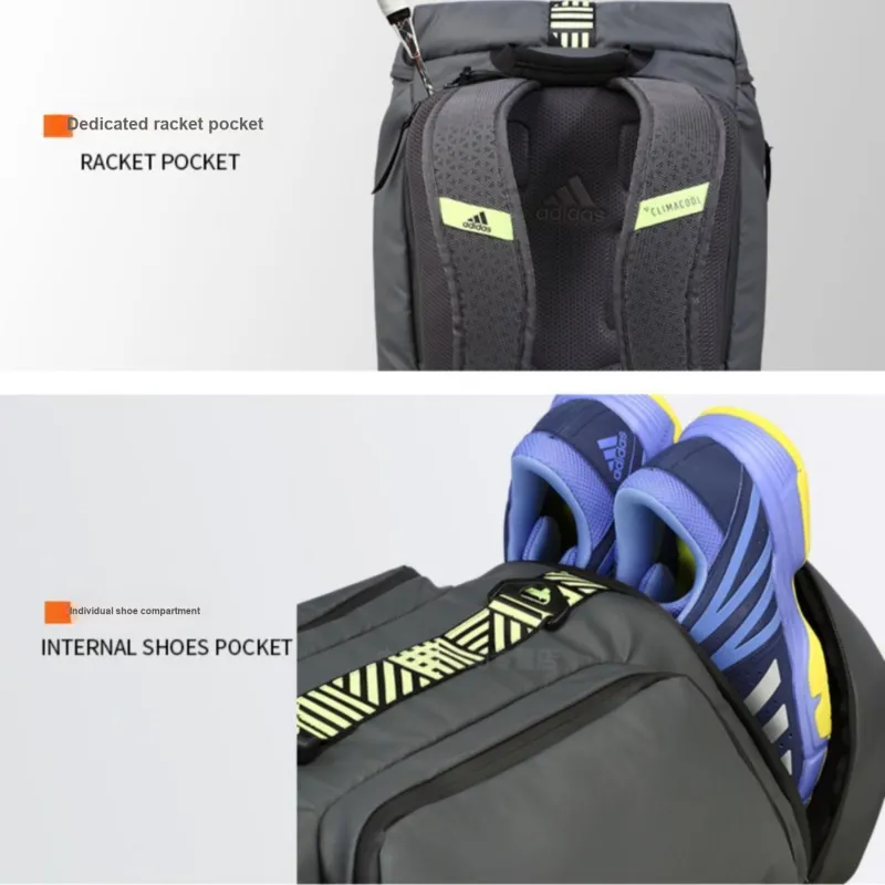 Adidas Badminton Racket Bags 3 Pcs Sporty Style Backpack Black Gray Unisex-1
