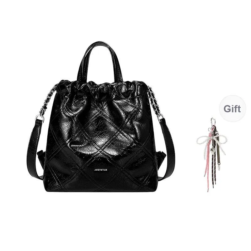 JUST STAR Waxed Leather Backpack Laptop Bag Tubas Women's White/Black/Pink-0