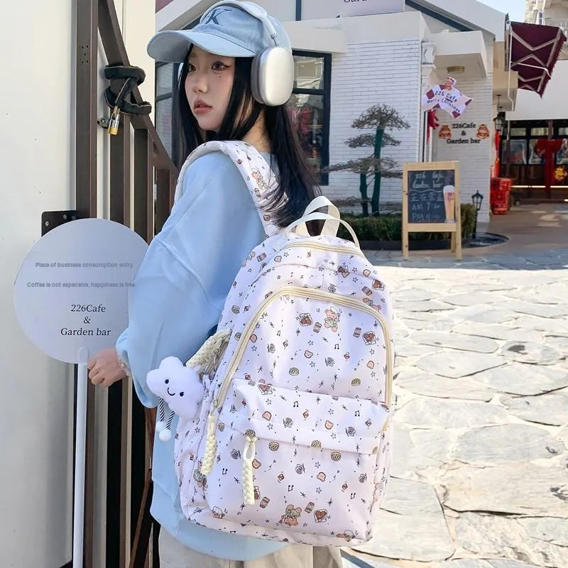 MOK Composite Cloth Backpack Women's White Bunny/White Bear/Light Pink Bunny/Light Blue Bowknot/White Puppy-7