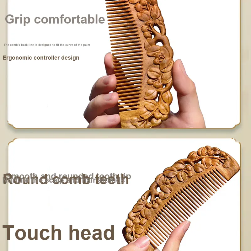Zhou Guangsheng Natural Green Sandalwood Wood Comb Massage-2