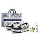Black White (Everyday Shopping Bag+Smiley Face Shoe Buckles *6+Shoe Cleaner)
