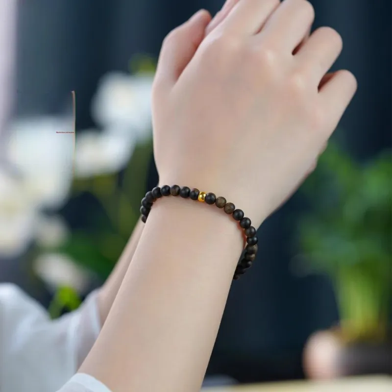 FANGYUANXIAOFU Auspicious Year Of The Snake Fragrance Enhancer, Agarwood Plain Circle Beaded Bracelet Women's-12