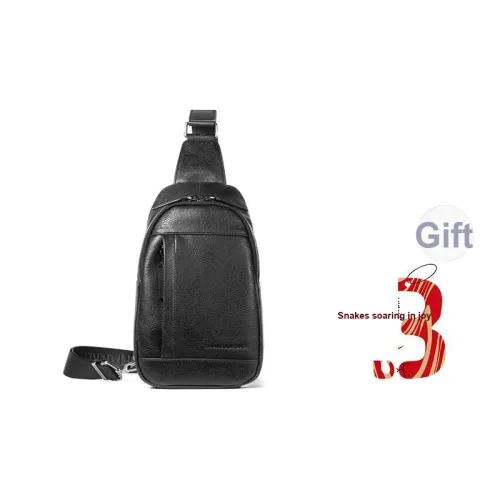 Sharkborough Cow Leather Sling Bag, Shoulder Bag, Crossbody Bag Medium Size Men's Black