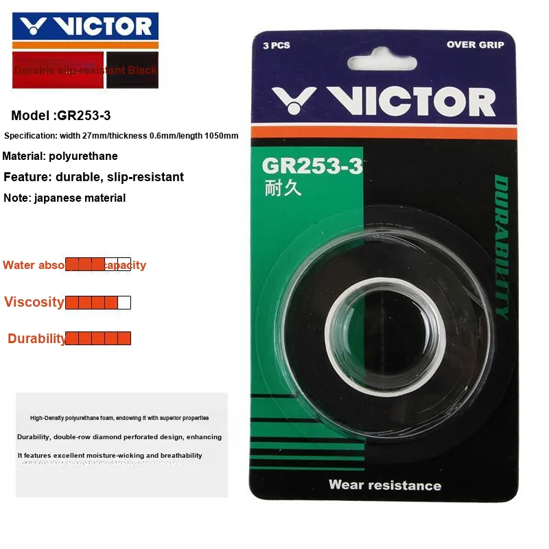 VICTOR Badminton Grip Tape Black Polyurethane Thin-1