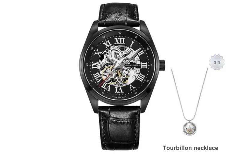 Sea Gull Edge Collection Automatic Mechanical Movement Genuine Leather Strap Watch Men's Watches Cut Out Dial-19