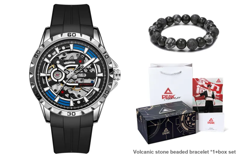 PEAK Explorer Collection Mechanical Movement Silicone Strap Watch Men's Watches Cut-Out Dial-4