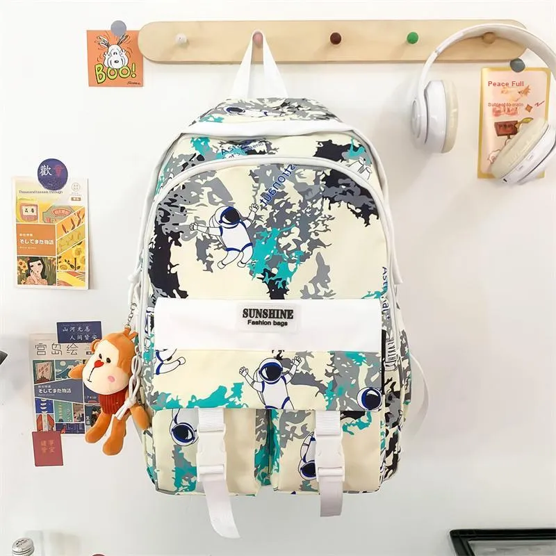 URBAN FOREST Nylon Backpack Unisex Black/Pink/Green-7