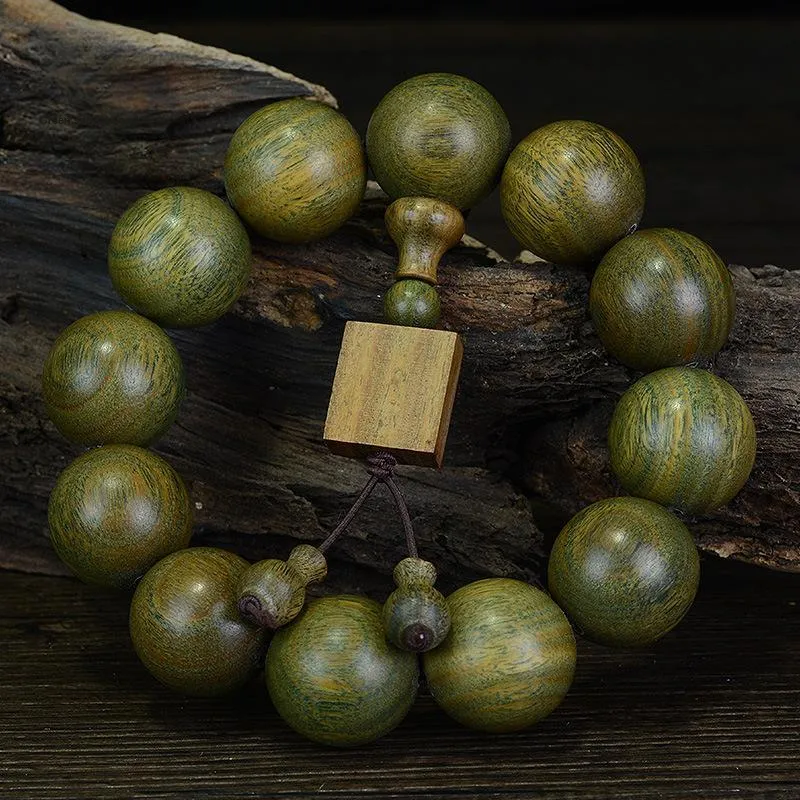 Is Here Green Sandalwood Wooden Bracelets Men's-3