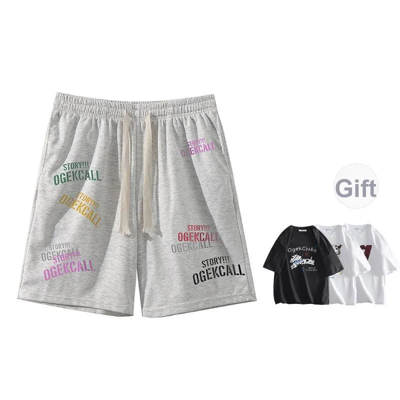 OGEK Casual Shorts Unisex Black Comes With Random Print T Shirt-4