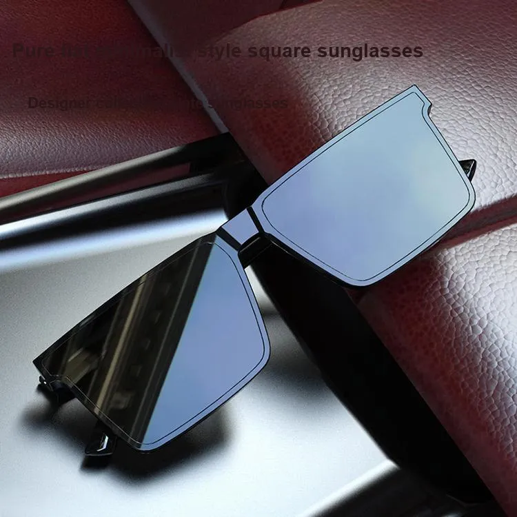 MID Plate And Metal Rectangular Sunglasses Unisex Black-4