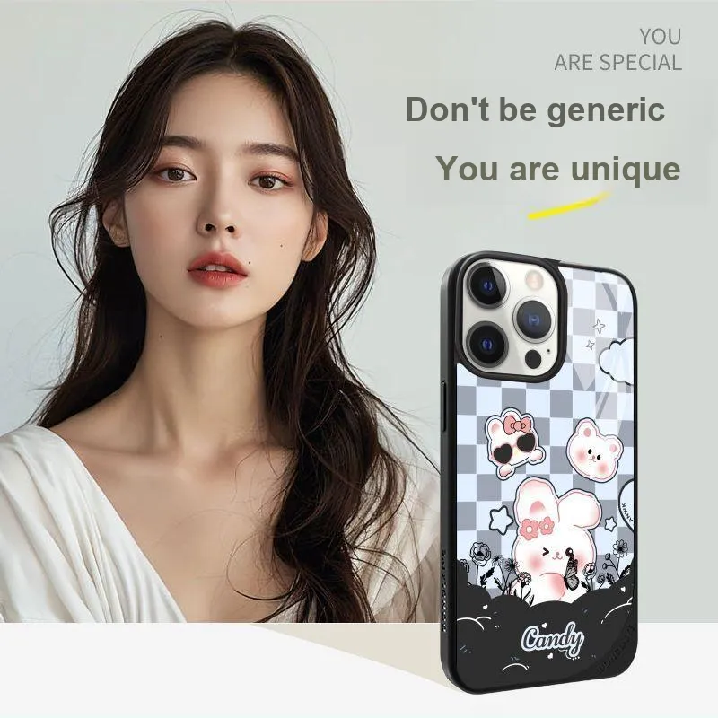 LANWK Glass Material Cool Bunny Phone Case Compatible With Apple IPhone 14/15/16/Pro/Pro Max Case Magnetic-2