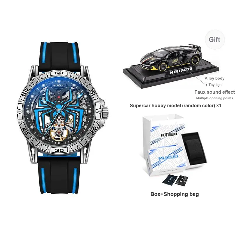 MUKUO Hero Collection Automatic Mechanical Movement Silicone Strap Watch Men's Watches Cut-Out Dial-11