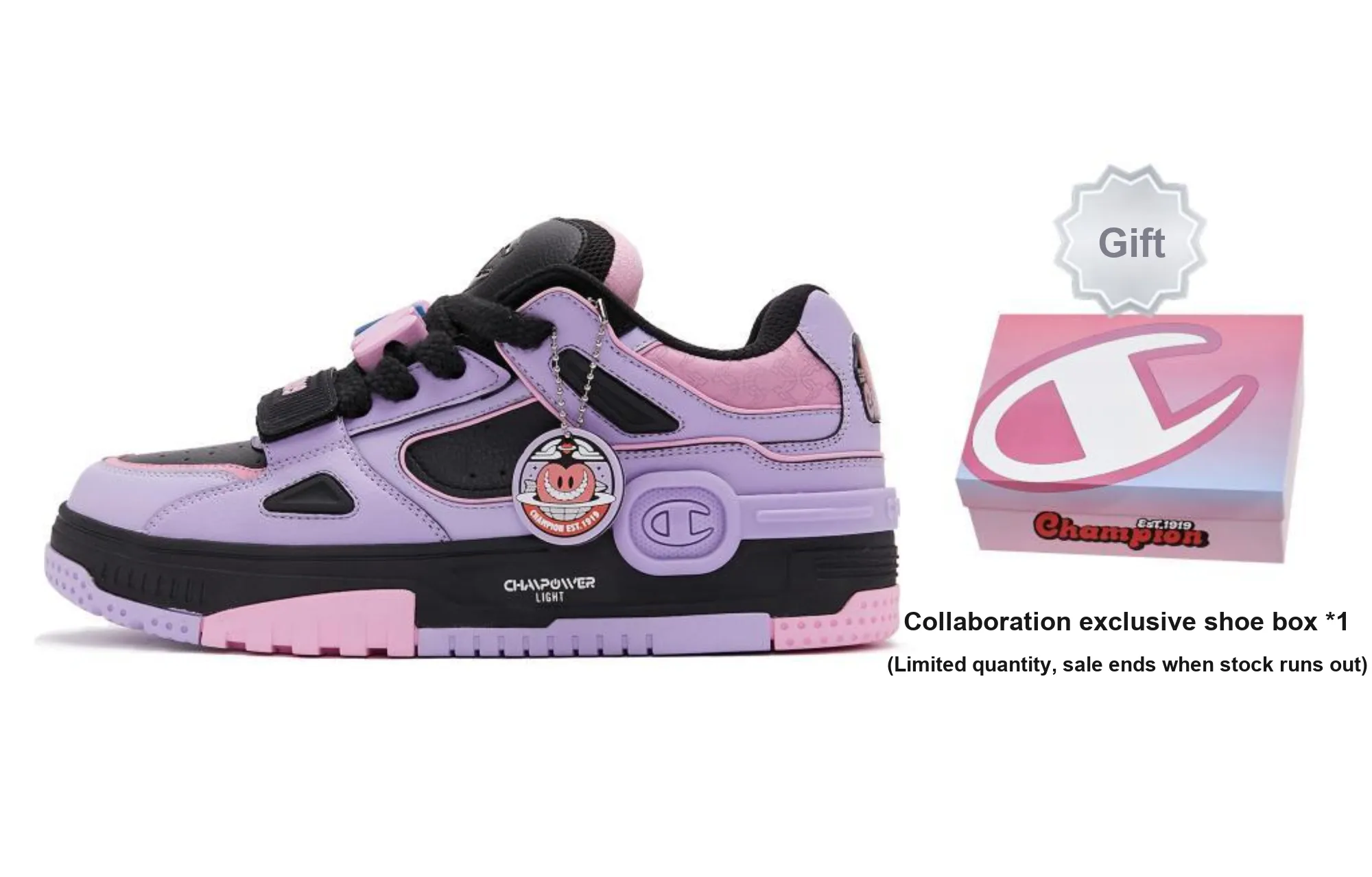 BIGHEART x Champion Essentials Love Is Big Low Top Skateboard Shoes Men's Black Purple