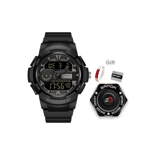 Sanda Электронный + Кварцевый механизм TPU Ремешок Часы Мужские Черный Циферблат