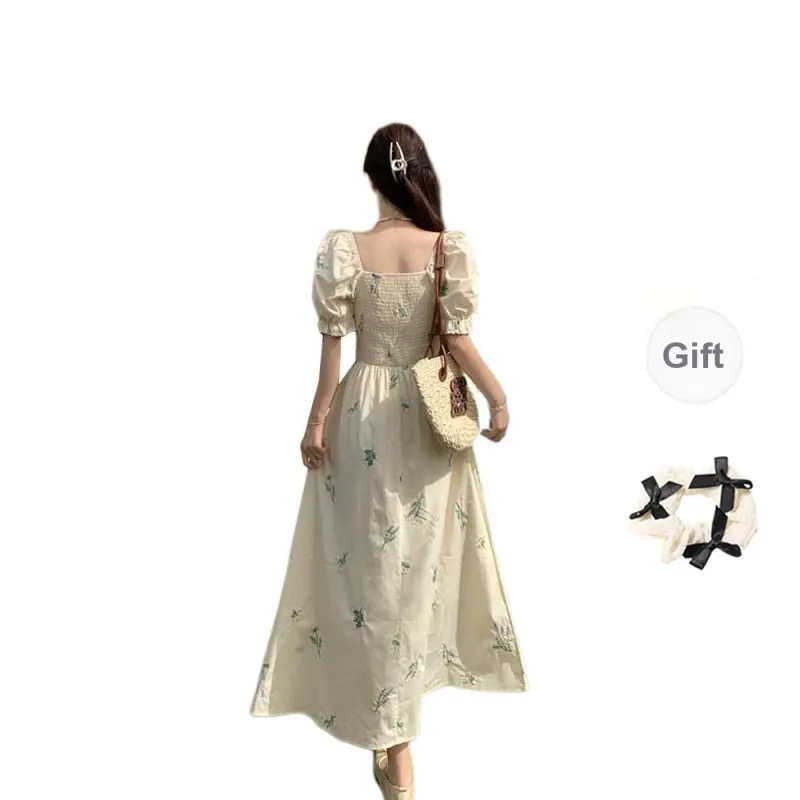 TORIGHT Short Sleeved Dress Women's Apricot+Bowknot Hair Tie Comes With-1