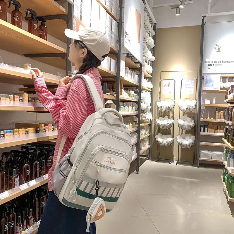 XIANGSU Nylon Backpack Regular Unisex Pink/Black/Gray/White/Brown-14