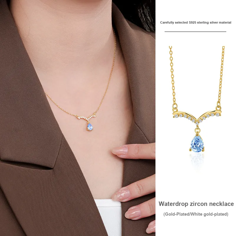 Regalrose 925 Sterling Silver Zircon Necklaces Women's Silver-4