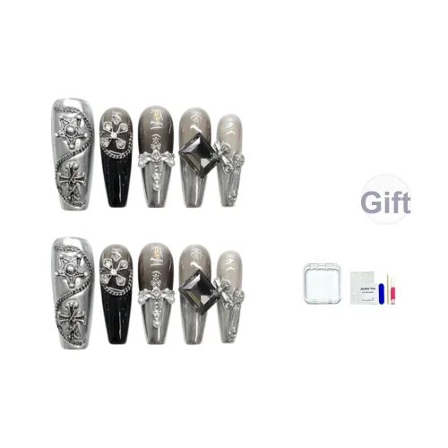 JINGCHANXUE Готический стиль Aurora Abbie Ручная работа Искусственный ногтик Длинный Роскошный Градиентный Французский 20 мм