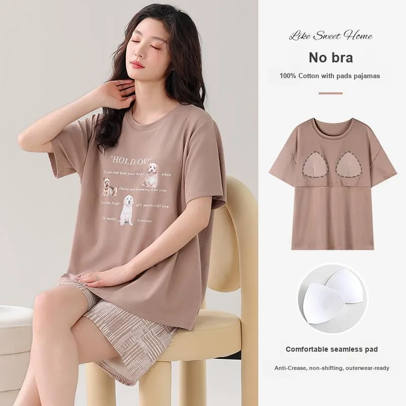 NOME Summer Pajamas, Short Sleeved Shorts Women's Two Piece Set-1