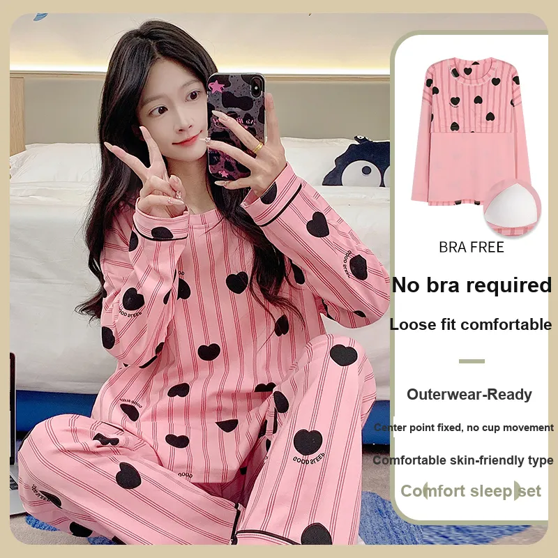 BONAS Pajama Set Women's Pink Heart-3