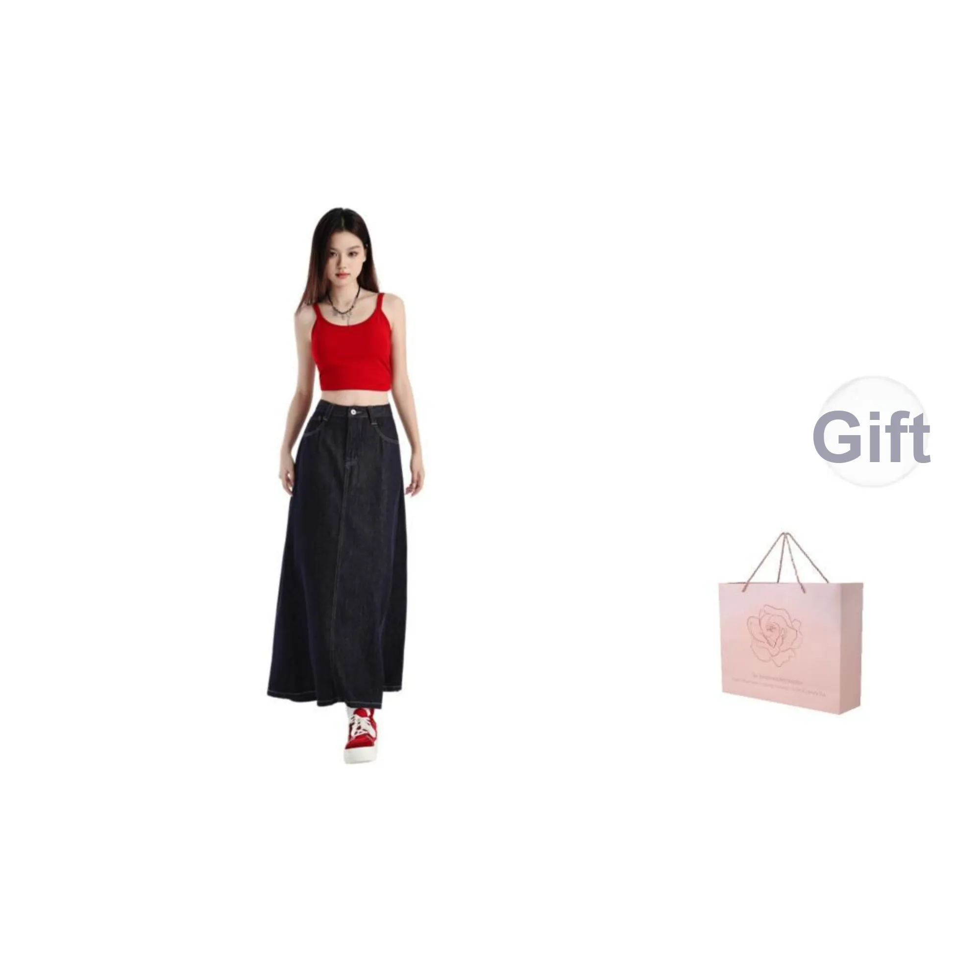 ZAZN Denim Long Skirts Women's Dark Blue